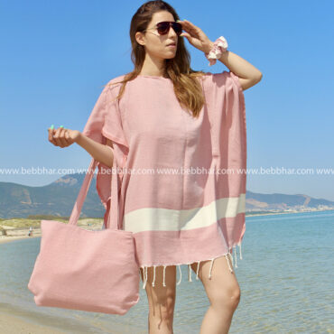 Robe de plage poncho de taille standard en fouta tunisienne 100% coton